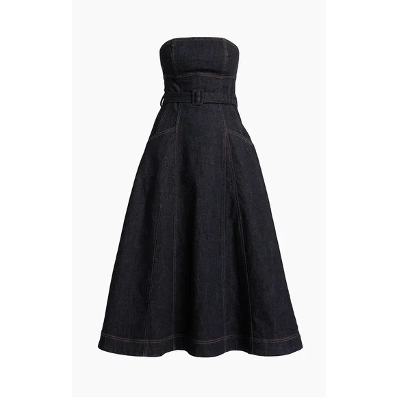 Self-Portrait Indigo Denim Bandeau Midi Dress Belted Dark Wash US 4 - Picture 10 of 11